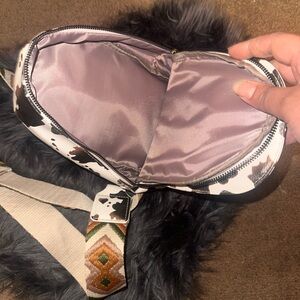 Cow Print Crossbody Bag with Patterned Strap